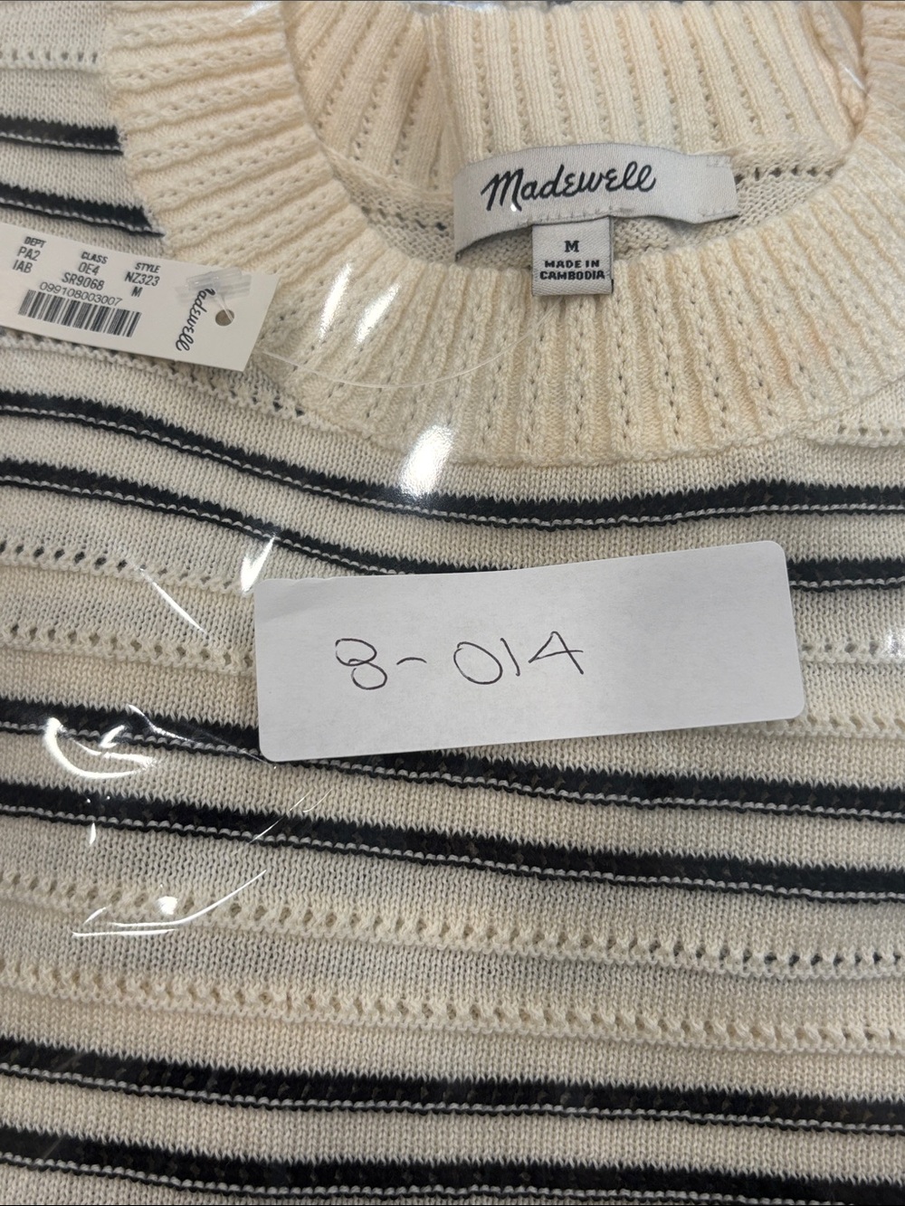 Madewell 100% Cotton Striped Crewneck Sweater in Cream and Black Size M - Picture 7 of 7